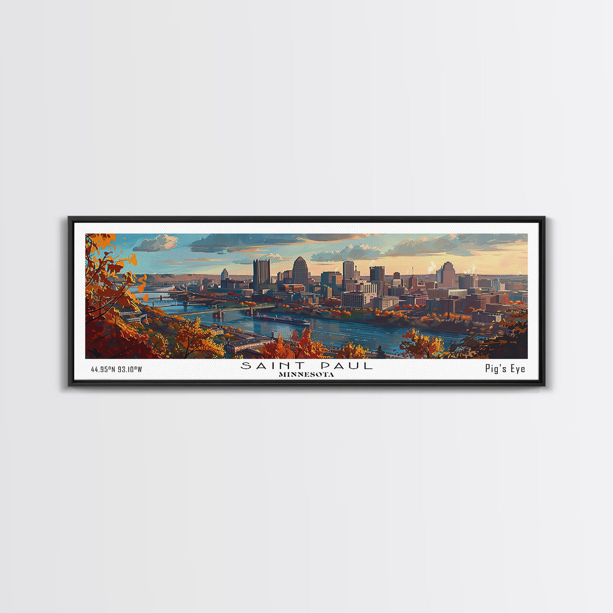 Saint Paul Minnesota Panoramic Print, Modern Framed Canvas Print, Travel Poster Art, Living Room Decor, Home Wall Art