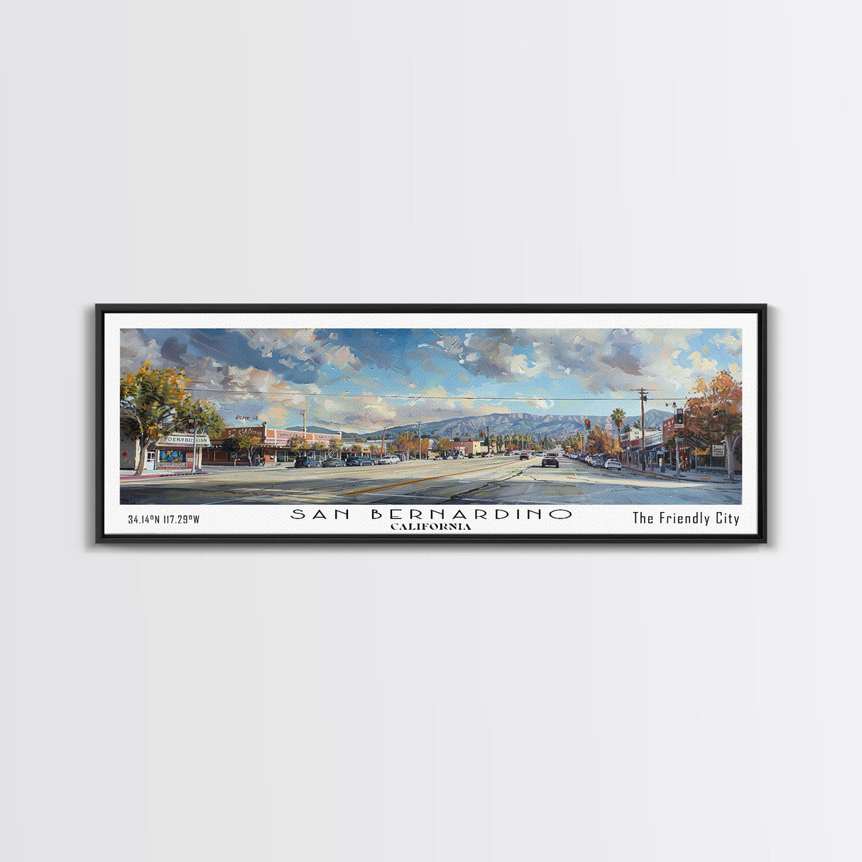 San Bernardino California Panoramic Print, Elegant Framed Canvas Print, City Travel Poster, Home Decoration, Wall Art