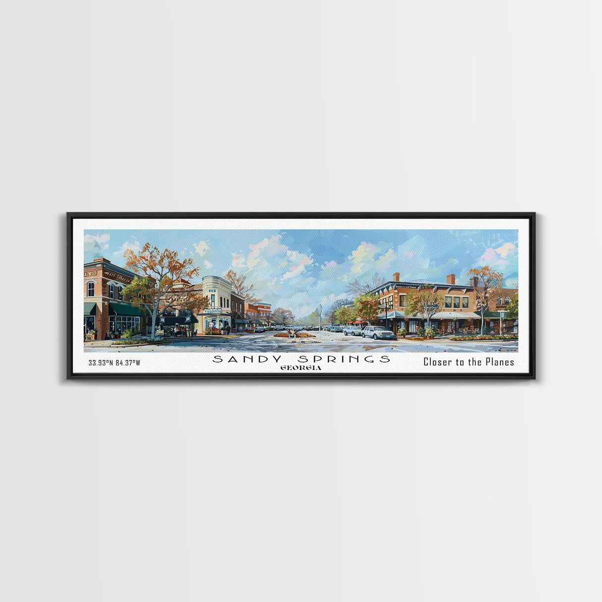 Sandy Springs Georgia Panoramic Print, Modern Framed Canvas Print, City Travel Poster, Home Decoration, Wall Art, Gift Idea