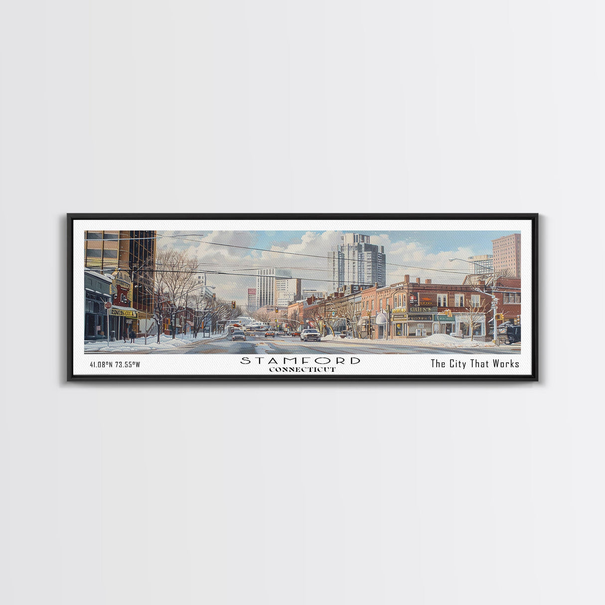 Stamford Connecticut Travel Poster, Framed Canvas Print, Wall Art, Home Decor, Travel Print, Office Decor, Living Room Art, Gift Idea