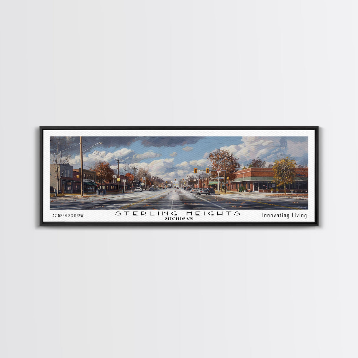 Sterling Heights Michigan Travel Poster, Framed Canvas Print, Wall Art, Home Decor, Travel Gift, Living Room Art, Retro Style Art