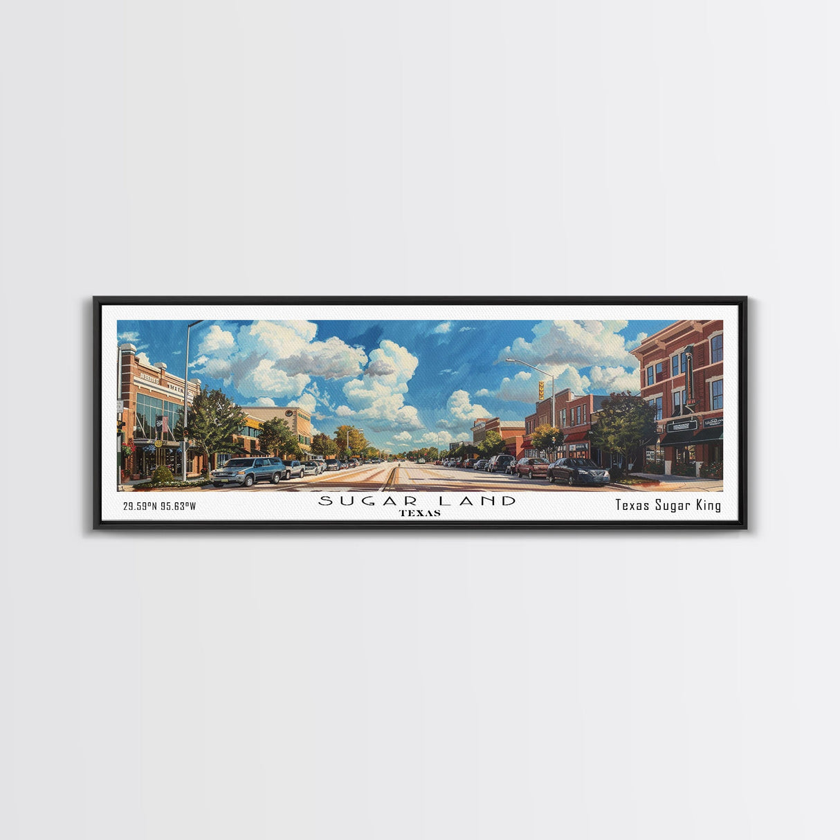 Sugarland Texas Travel Poster, Framed Canvas Print, Wall Art, Home Decor, Travel Gift, Living Room Art, Retro Style Art