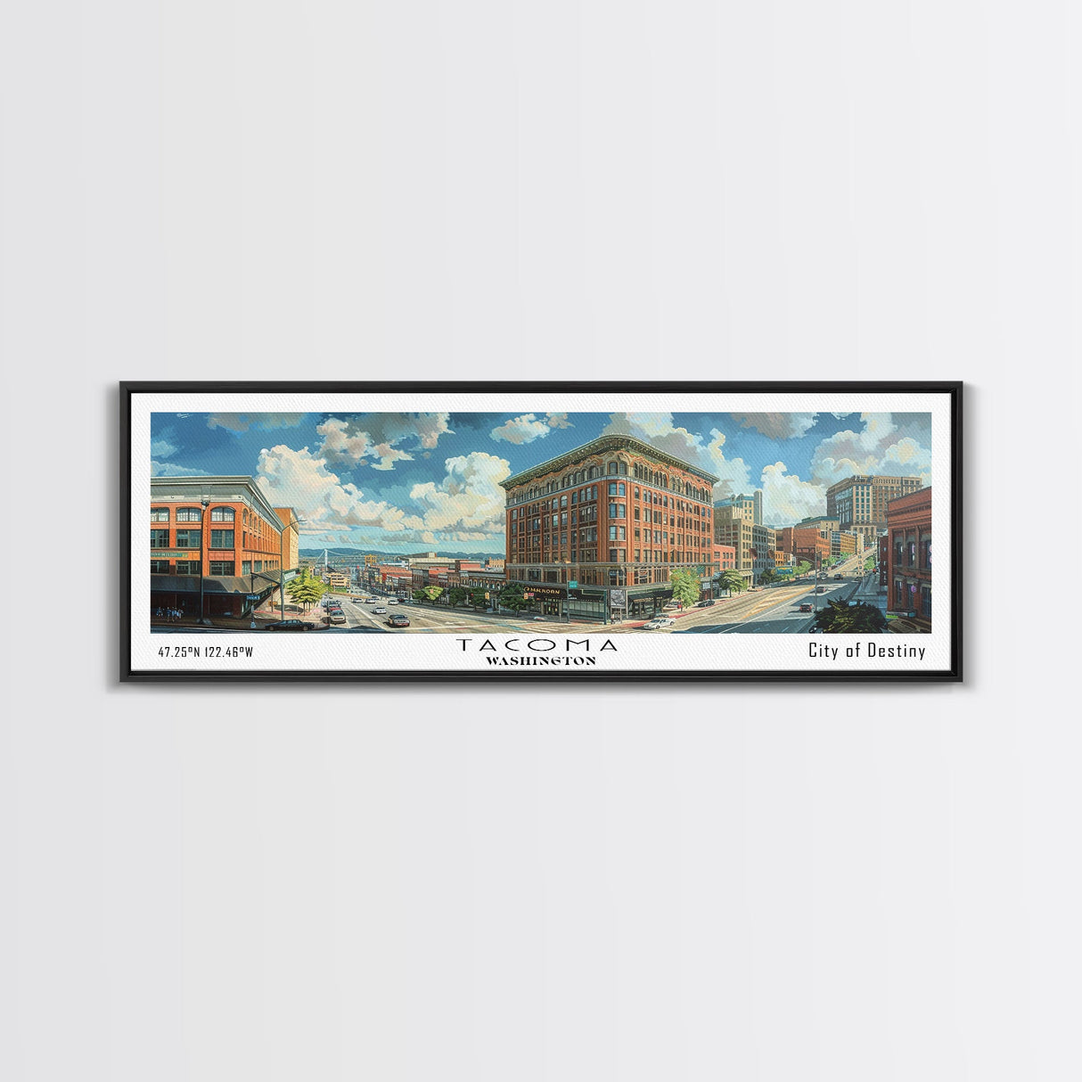 Tacoma Washington Travel Poster, Framed Canvas Print, Office Art, Wall Hanging, Travel Gift, Living Room Art, Vintage Style