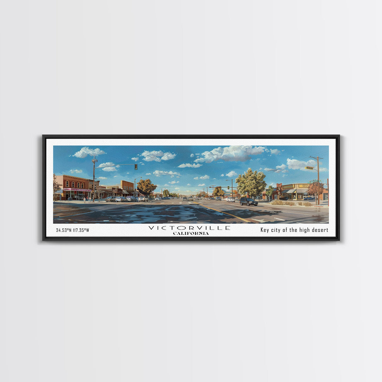 Victorville California Panoramic Wall Art, Framed Canvas Print, Retro Style Travel Poster, Unique Home Decor, Artistic Office Piece, Original Gift