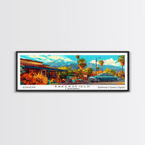 Bakersfield California Panoramic Painting Framed Canvas Print, Mid Century Modern Art, Pop Art Style, Travel Poster, Living Room Decor