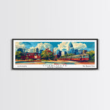 Charlotte North Carolina Panoramic Painting Framed Canvas Print, Mid Century Modern Art, Pop Art Style, Travel Poster, Wall Art Decor