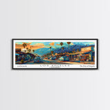 Los Angeles California Panoramic Framed Canvas Print, Mid Century Modern Wall Art, Pop Art Home Decor, Retro Style Travel Poster