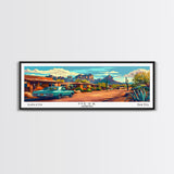 Mesa Arizona Panoramic Painting, Mid Century Modern Framed Canvas Print, Retro Style Wall Art, Pop Art Travel Poster