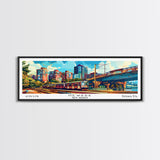 Newark New Jersey Panoramic Painting, Retro Style Framed Canvas Print, Mid Century Modern Wall Art, Pop Art Travel Poster