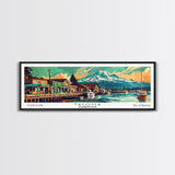 Tacoma Washington Panoramic Painting, Mid Century Modern Framed Canvas Print, Retro Pop Art Travel Poster, Wall Decor, Gift Idea