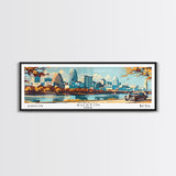 Austin Texas Panoramic Painting, Mid Century Modern Framed Canvas Print, Retro Pop Art Travel Poster, Wall Art, Home Decor, Office Art, Gift Idea