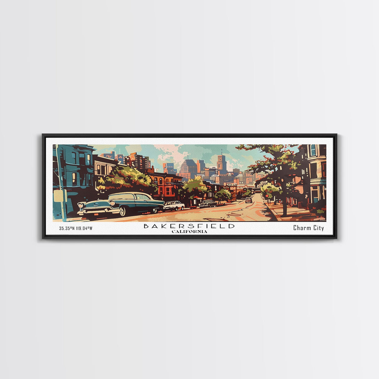 Baltimore Maryland Panoramic Painting, Mid Century Modern Framed Canvas Print, Retro Pop Art Travel Poster, Wall Decor, Home Decor, Wall Hanging