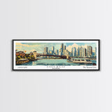 Chicago Illinois Panoramic Painting, Mid Century Modern Framed Canvas Print, Retro Pop Art Travel Poster, Wall Decor, Gift Idea, Home Decor