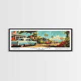 Chula Vista California Panoramic Painting, Mid Century Modern Framed Canvas Print, Retro Pop Art Travel Poster, Wall Decor, Office Art