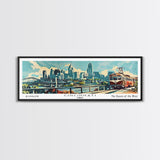 Cincinnati Ohio Panoramic Wall Art, Retro Pop Art Framed Canvas Print, Mid Century Modern Travel Poster, Living Room Decor, Wall Hanging, Office Art