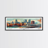 Columbus Ohio Panoramic Painting, Mid Century Modern Framed Canvas Print, Retro Pop Art Travel Poster, Wall Art, Home Decor, Office Art, Gift Idea