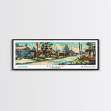 Fresno California Panoramic Wall Art, Retro Pop Art Framed Canvas Print, Mid Century Modern Travel Poster, Living Room Decor, Wall Hanging, Office Art