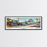 Gilbert Arizona Panoramic Painting, Mid Century Modern Framed Canvas Print, Retro Pop Art Travel Poster, Living Room Art, Wall Hanging, Office Decor