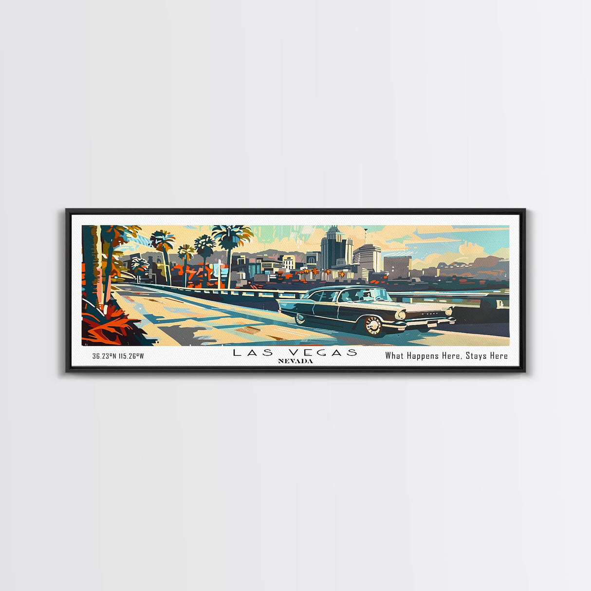 Las Vegas Nevada Panoramic Wall Art, Mid Century Modern Framed Canvas Print, Retro Pop Art Travel Poster, Home Decor, Office Art, Living Room Wall Hanging