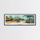 Modesto California Panoramic Wall Art, Mid Century Modern Framed Canvas Print, Retro Pop Art Travel Poster, Home Decor, Office Art, Living Room Wall Hanging, Gift Idea