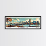 Portland Oregon Panoramic Wall Art, Mid Century Modern Framed Canvas Print, Retro Pop Art Travel Poster, Home Office and Living Room Decor