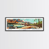 Scottsdale Arizona Panoramic Painting, Mid Century Modern Framed Canvas Print, Retro Pop Art Travel Poster, Living Room and Office Wall Art