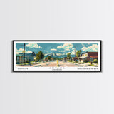 Arvada Colorado Panoramic Painting, Mid Century Modern Framed Canvas Print, Retro Pop Art Travel Poster, Living Room Wall Art, City Print