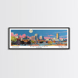 Birmingham Alabama Panoramic Painting, Mid Century Modern Framed Canvas Print, Retro Pop Art Travel Poster, Office Wall Art, City Print