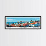 Carlsbad California Panoramic Painting, Mid Century Modern Framed Canvas Print, Retro Pop Art Travel Poster, Living Room Wall Art, City Print