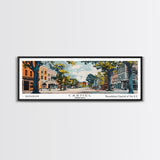 Carmel Indiana Panoramic Painting, Mid Century Modern Framed Canvas Print, Retro Pop Art Travel Poster, Home Decor, City Art