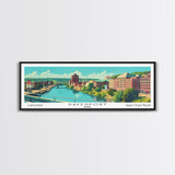 Davenport Iowa Panoramic Wall Art, Mid Century Modern Framed Canvas Print, Retro Pop Art Travel Poster, City Art Gift, Home Decor