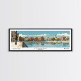 Fishers Indiana Panoramic Painting, Mid Century Modern Framed Canvas Print, Retro Pop Art Travel Poster, Home Wall Decor