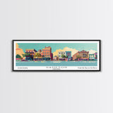 Hampton Virginia Panoramic Painting, Mid Century Modern Framed Canvas Print, Retro Pop Art Travel Poster, Office Wall Decor