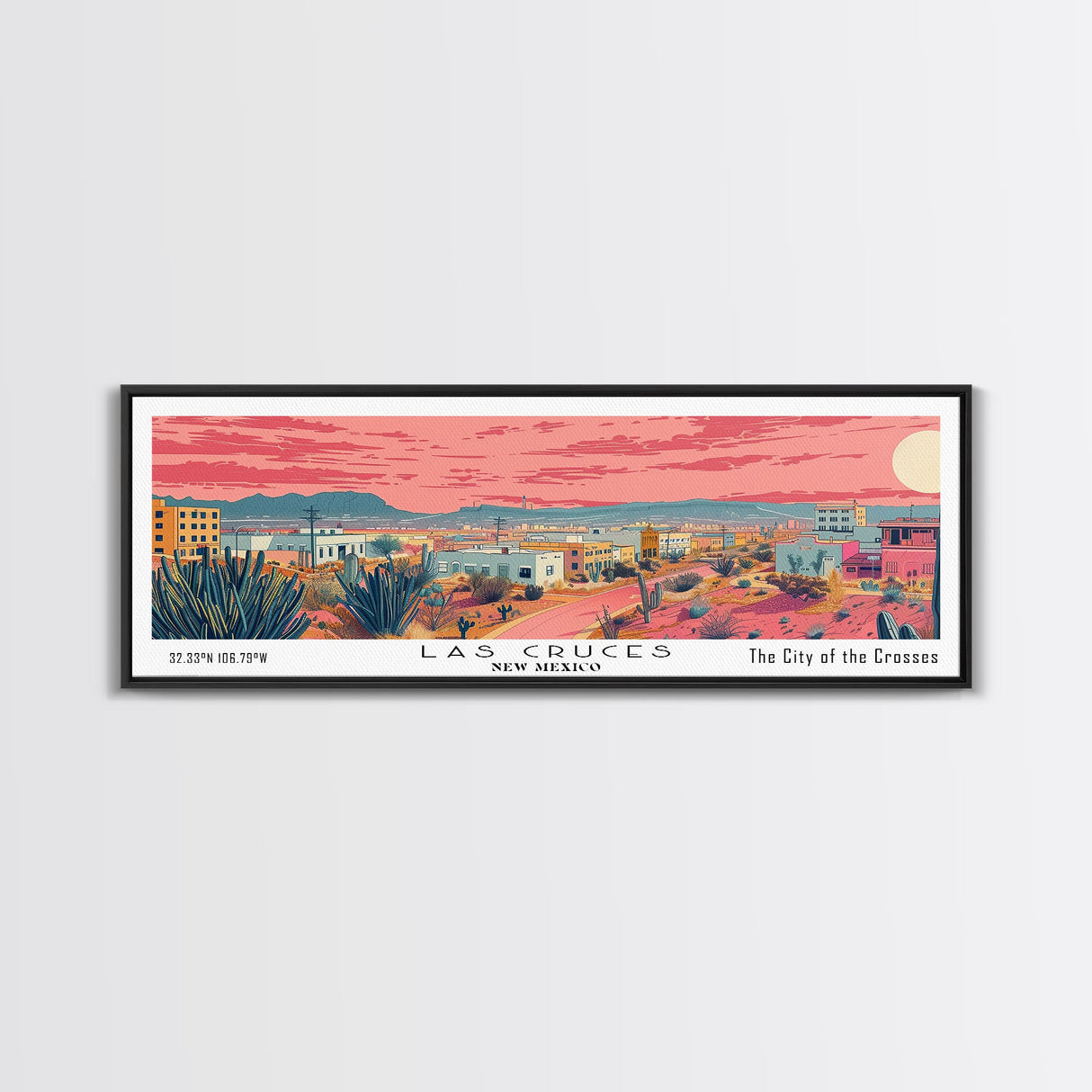 Las Cruces New Mexico Panoramic Wall Art, Mid Century Modern Framed Canvas Print, Retro Pop Art Travel Poster, Home Wall Art