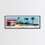 Los Angeles California Panoramic Wall Art, Mid Century Modern Framed Canvas Print, Retro Pop Art Travel Poster, Living Room Art