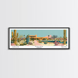 Mesa Arizona Panoramic Painting, Mid Century Modern Framed Canvas Print, Retro Pop Art Travel Poster, Office Wall Art