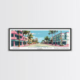 Pompano Beach Florida Panoramic Painting, Mid Century Modern Framed Canvas Print, Retro Pop Art Travel Poster, City Art, Office Wall Decor, Living Room Art