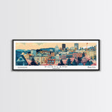 Portland Oregon Panoramic Wall Art, Mid Century Modern Framed Canvas Print, Retro Pop Art Travel Poster, City Art, Office Wall Decor, Living Room Art