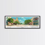 Round Rock Texas Panoramic Painting, Mid Century Modern Framed Canvas Print, Retro Pop Art Travel Poster, City Art, Office Wall Decor, Living Room Art