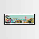 San Francisco California Panoramic Wall Art, Mid Century Modern Framed Canvas Print, Retro Pop Art Travel Poster, City Art, Office Wall Decor, Living Room Art