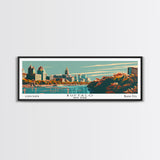 Buffalo New York Panoramic Painting, Framed Canvas Print, Mid Century Modern Wall Art, Retro Pop Art Travel Poster, Office Decor, City Art