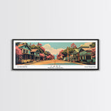 Cary North Carolina Panoramic Painting, Framed Canvas Print, Mid Century Modern Wall Art, Retro Pop Art Travel Poster, Living Room Decor, City Art