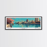 Chicago Illinois Panoramic Painting, Framed Canvas Print, Mid Century Modern Wall Art, Retro Pop Art Travel Poster, Office Decor, City Art