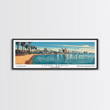 Long Beach California Panoramic Wall Art, Mid Century Modern Framed Canvas Print, Retro Pop Art Travel Poster, Living Room, Gift Idea