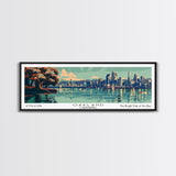 Oakland California Panoramic View, Mid Century Modern Framed Canvas Print, Retro Pop Art Travel Poster, Home Decor, Living Room Art