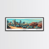 Phoenix Arizona Panoramic View, Mid Century Modern Framed Canvas Print, Retro Pop Art Travel Poster, Living Room Wall Decor