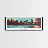 Raleigh North Carolina Panoramic Wall Art, Mid Century Modern Framed Canvas Print, Retro Pop Art Travel Poster, Office Decor, Gift Idea