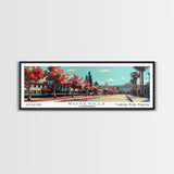 Roseville California Panoramic Wall Art, Mid Century Modern Framed Canvas Print, Retro Pop Art Cityscape, Travel Poster, Living Room Decor