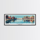 Spokane Washington Panoramic Painting, Mid Century Modern Framed Canvas Print, Retro Pop Art Travel Poster, Cityscape, Home Decor, Office Wall Art