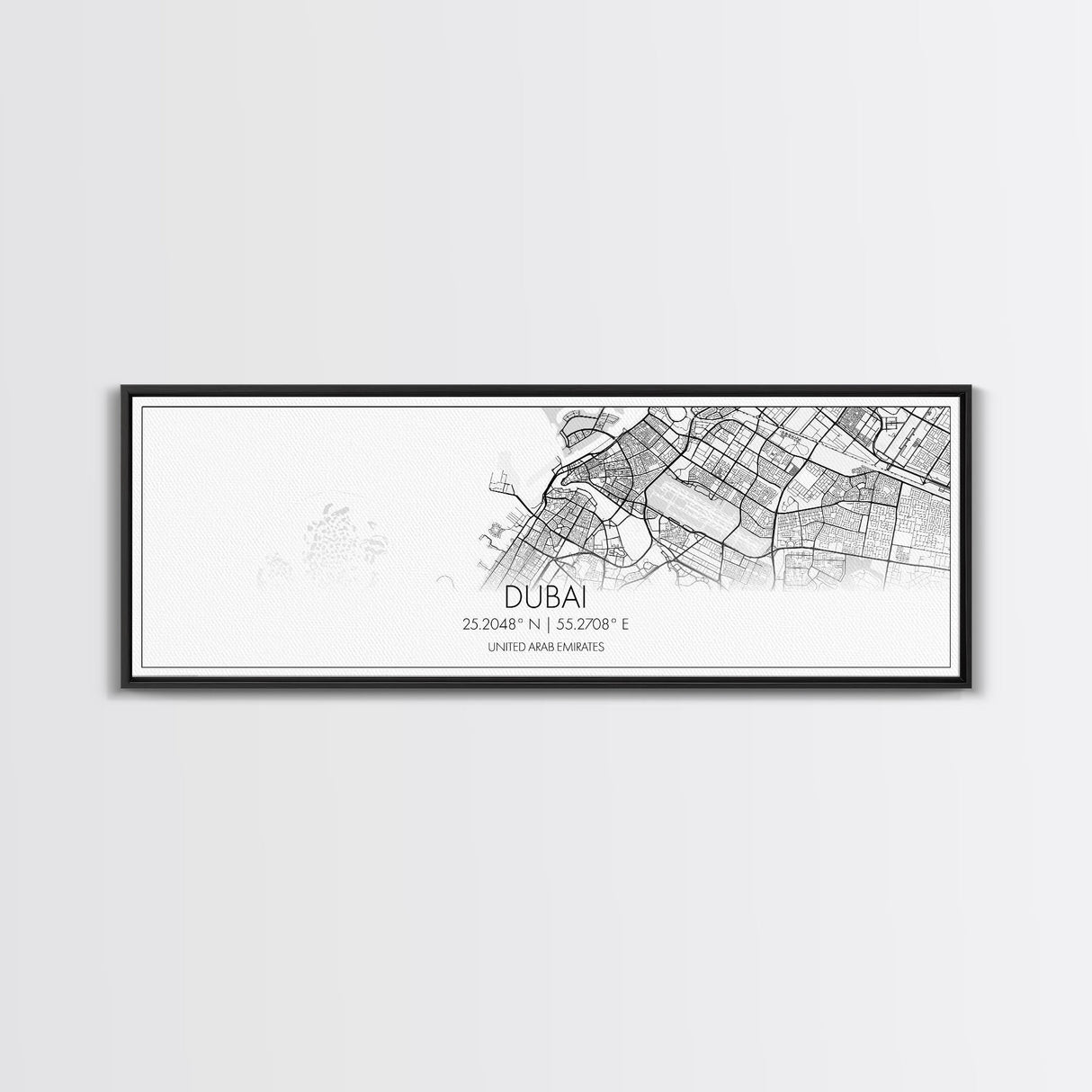 Panoramic Dubai City Map, United Arab Emirates Art, Map Print, Minimalist Wall Art, Canvas Art, Housewarming Gift, Street Map, Closing Gift